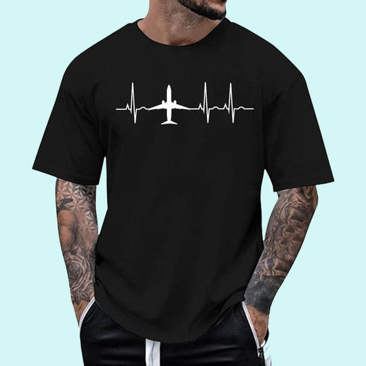 [100% Cotton Shirt] Airplane Heartbeat Pilot Flying Cool Aviator Unisex T-Shirt