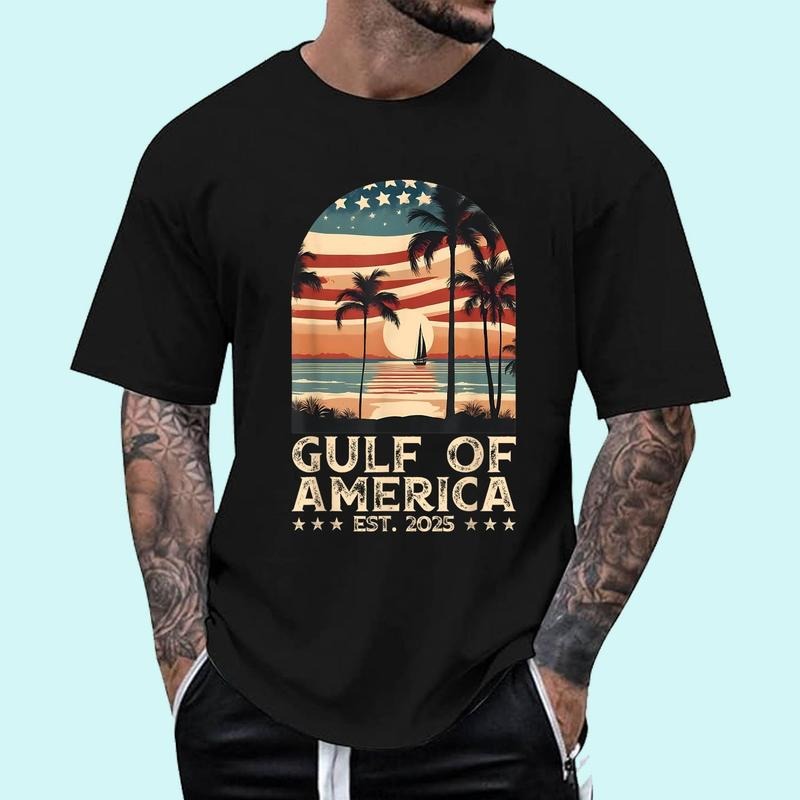 [100% Cotton Shirt] Gulf Of USA America Est 2025 American Flag Gulf Mexico Unisex T-Shirt