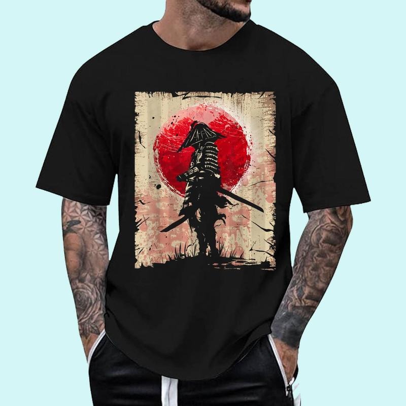 [100% Cotton Shirt] Japanese Art Samurai Vintage Fighter Retro Design Unisex T-Shirt
