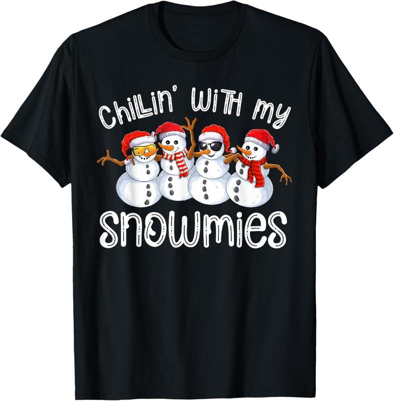 100% Cotton Snowman Christmas Chillin With My Snowmies Ugly Gift T-Shirt