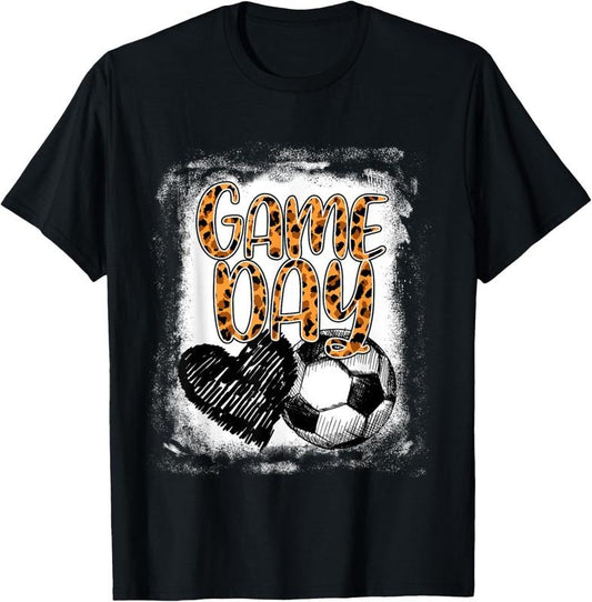 100% Cotton Soccer Game Day Women Leopard Cheetah Print Soccer Fan T-Shirt