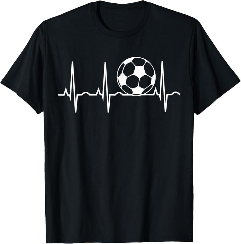 100% Cotton Soccer Heartbeat T-Shirt - Soccer Ball Heartbeat Tee T-Shirt