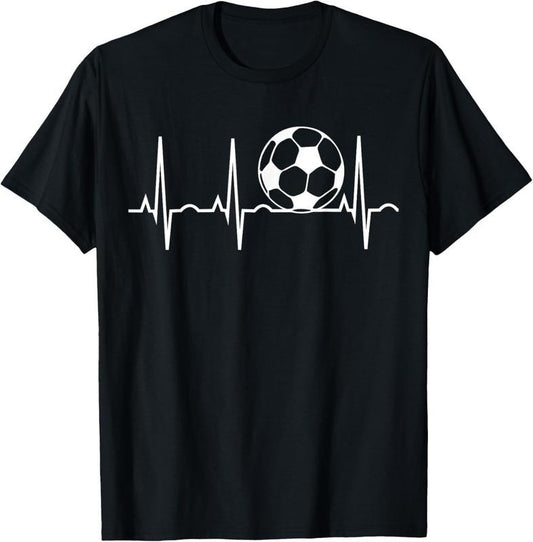100% Cotton Soccer Heartbeat T-Shirt - Soccer Ball Heartbeat Tee T-Shirt