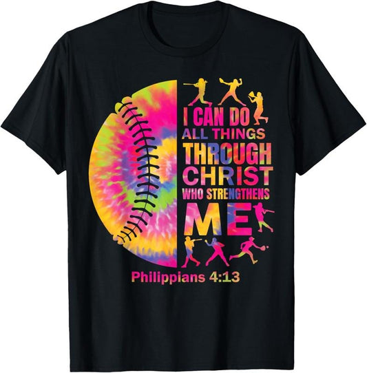100% Cotton Softball t Shirt Teen Girls Women Christian Christ Tie Dye T-Shirt