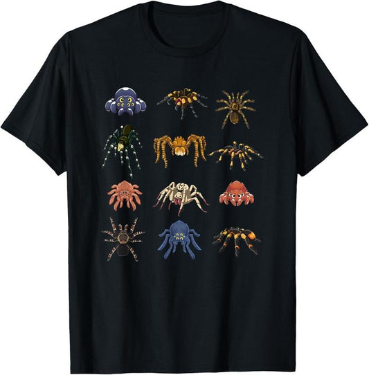 100% Cotton Spider Animal Gifts Black Short Sleeve T-Shirt, Tarantula Arthropod Spider for Arachnid Enthusiasts