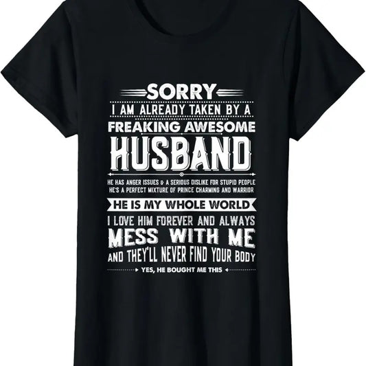 100% Cotton Taken by a Freaking Awesome Husband Funny Wife T-Shirt