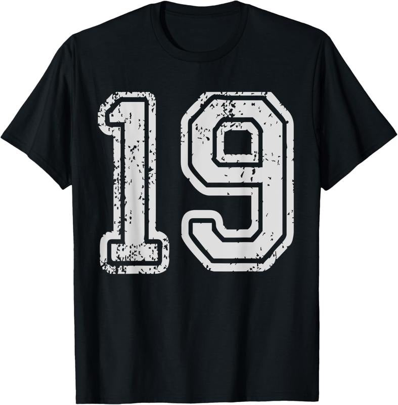100% Cotton Team Jersey Uniforms Number 19 School Sports 19th Birthday T-Shirt