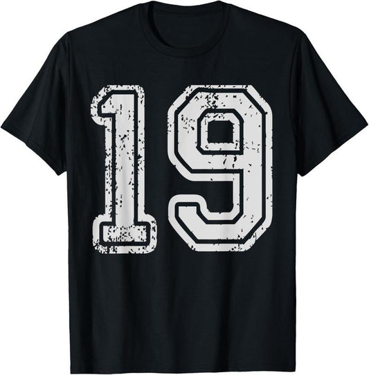 100% Cotton Team Jersey Uniforms Number 19 School Sports 19th Birthday T-Shirt