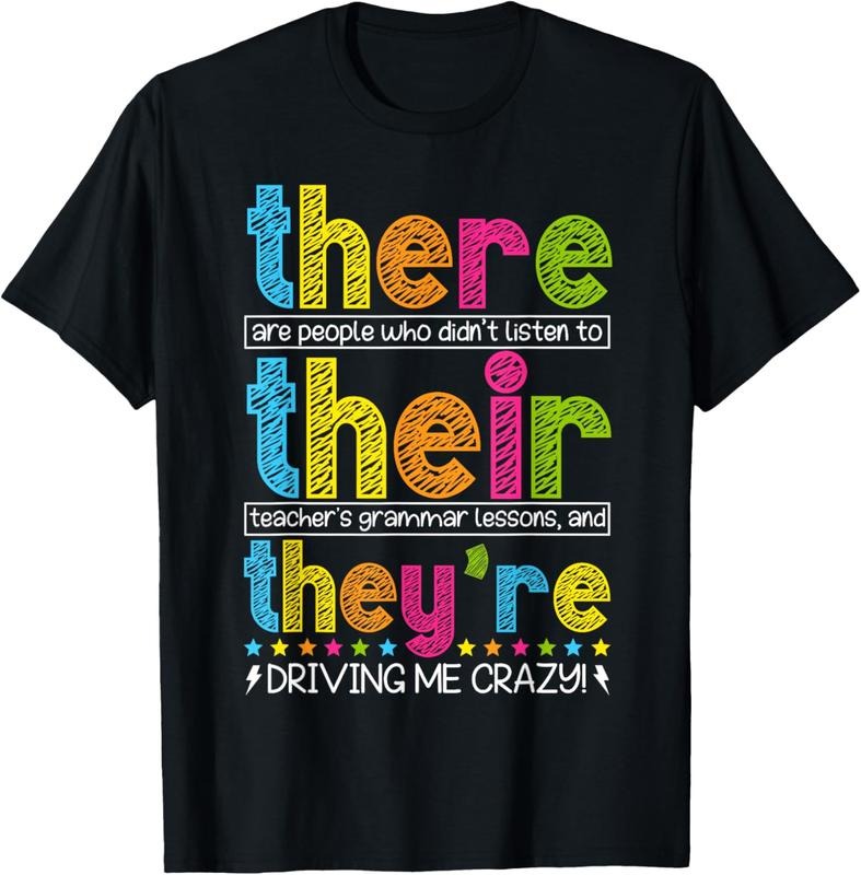 100% Cotton There Their They're English Grammar Teacher Back To School T-Shirt