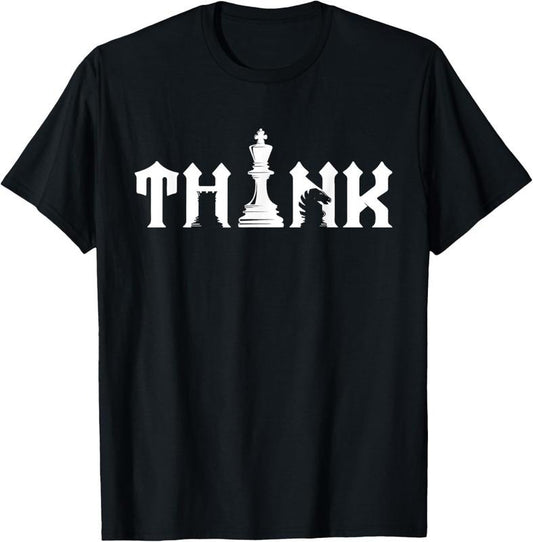 100% Cotton Think Retro Vintage Chess Pieces Player Gift Chess Lover T-Shirt