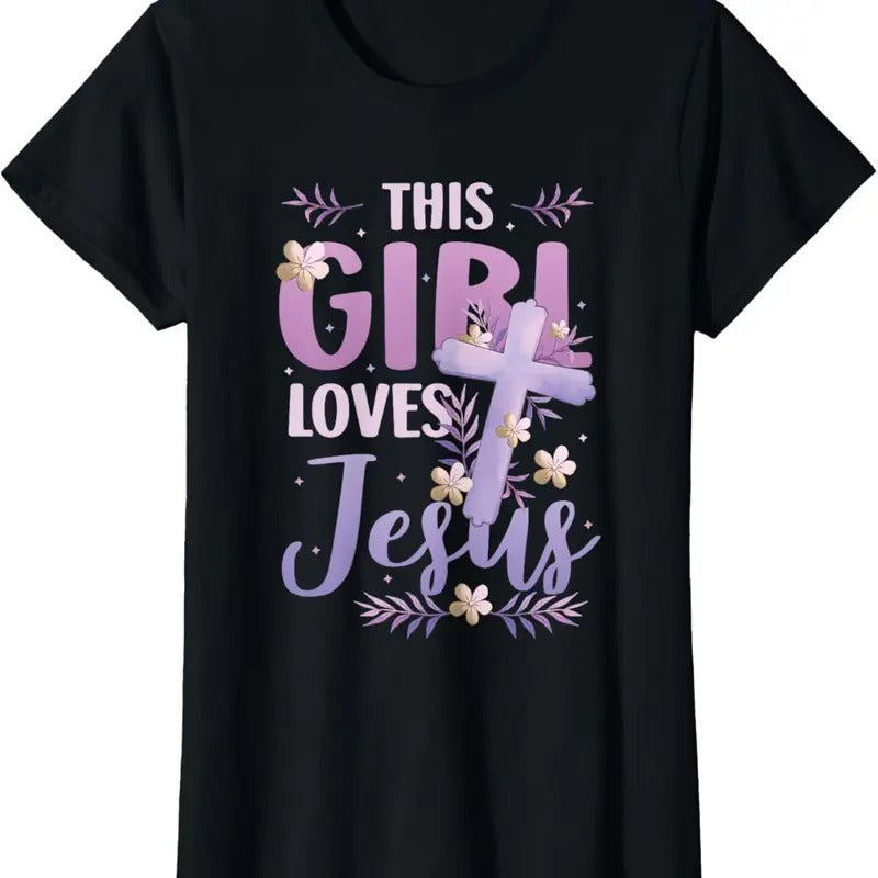 100% Cotton This Girl Loves Jesus Cute Christian Girl Jesus T-Shirtstyle{n002}2