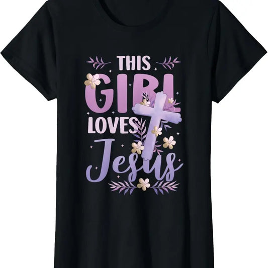 100% Cotton This Girl Loves Jesus Cute Christian Girl Jesus T-Shirtstyle{n002}2