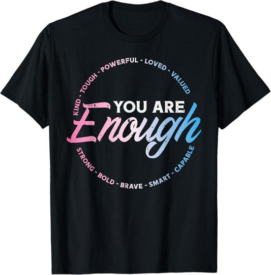 100% Cotton Transgender You Are Enough Trans Pride Flag LGBTQ Women Men T-Shirt