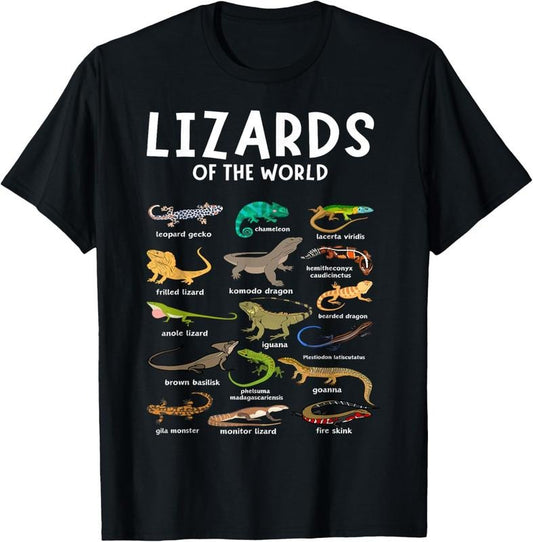 100% Cotton Types of Lizards of the World Reptile Herpetology Lizard T-Shirt