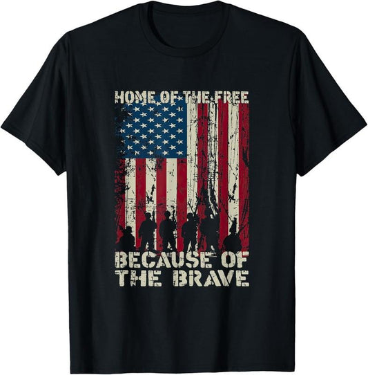 100% Cotton US Flag Home of The Free Because Of The Brave T-Shirt