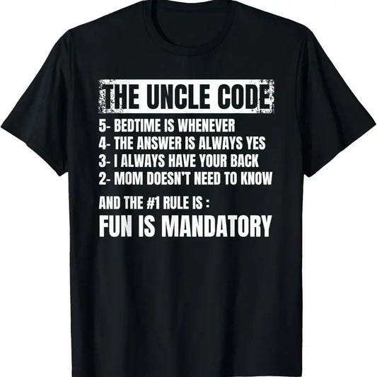 100% Cotton Uncle Code Art For Men First Time Uncle Brother Nephew Niece T-Shirt