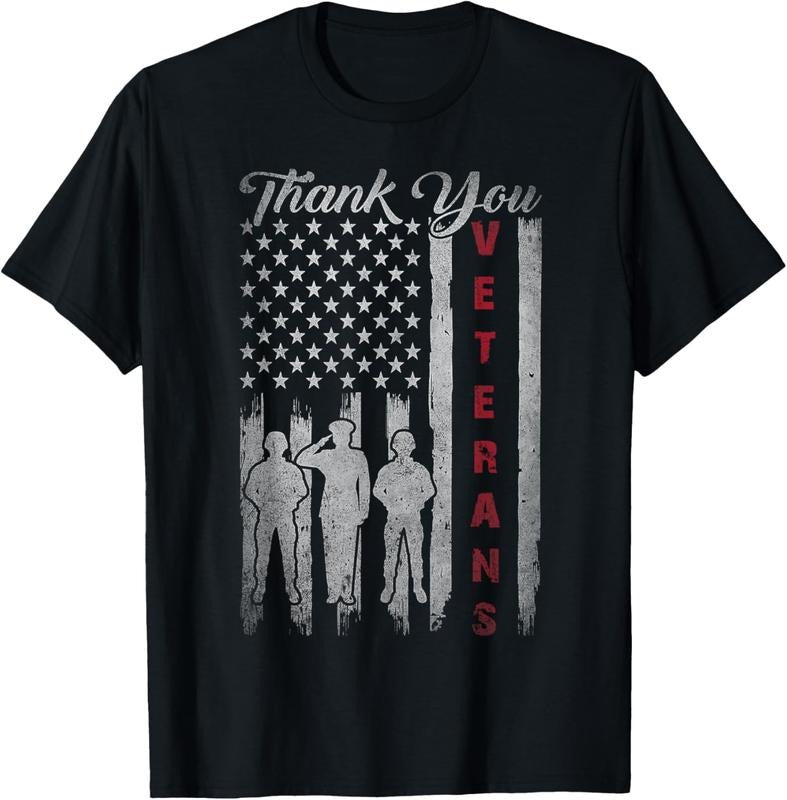 100% Cotton Veterans Day Thank You Veterans Proud Patriotic USA Flag T-Shirt
