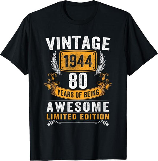 100% Cotton Vintage 1944 Made In 1944 80 Years Old Gifts 80th Birthday T-Shirt