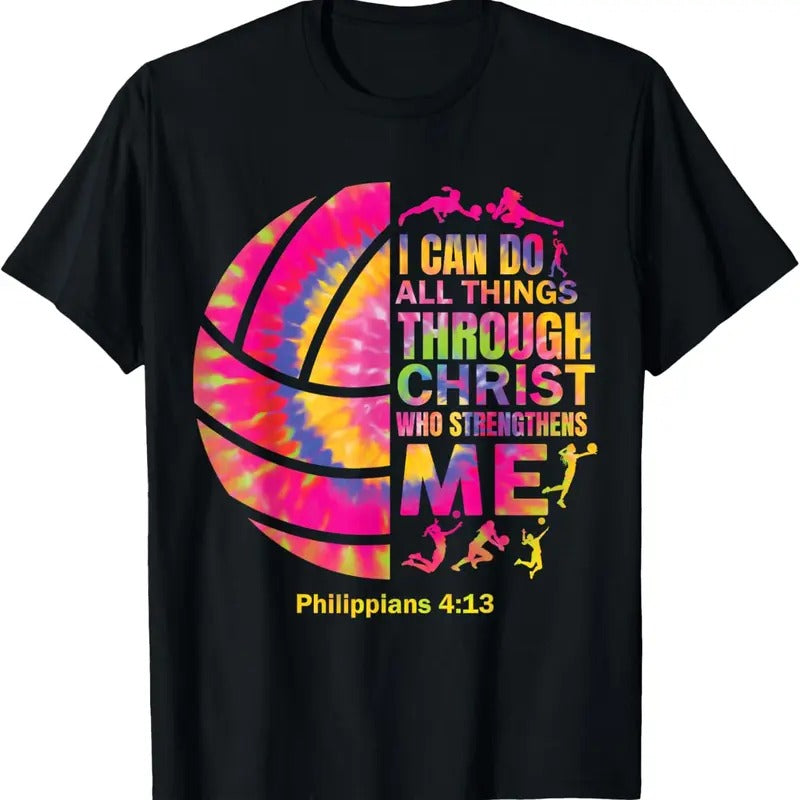 100% Cotton Volleyball t Shirt Teen Girls Women Christian Christ Tie Dye T-Shirt