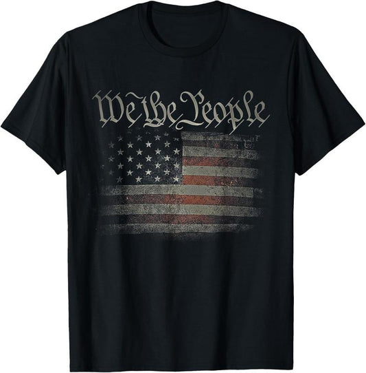 100% Cotton We The People USA Flag 4th of July US Distressed Grunge US T-Shirt