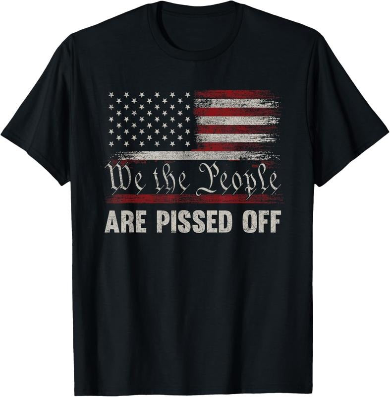 100% Cotton We the People Are Pissed Off Vintage US America Flag FRONT T-Shirt