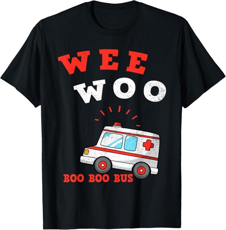 100% Cotton Wee Woo Boo Boo Bus Ambulance Funny EMS EMT Paramedic Gift T-Shirt