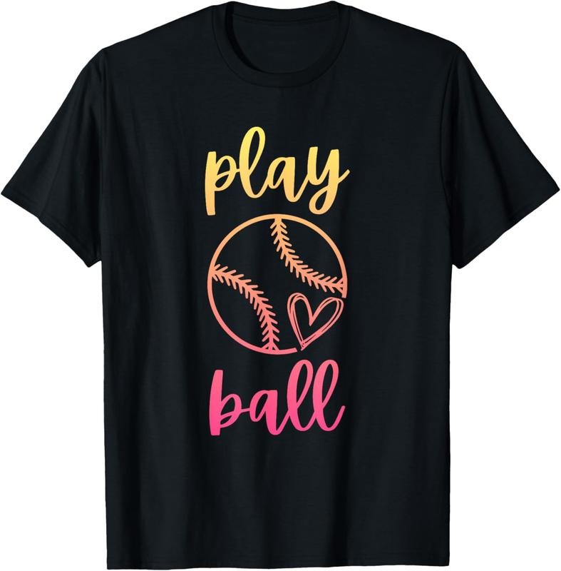 100% Cotton Women Teen Girls Softball | Play Ball T-Shirt