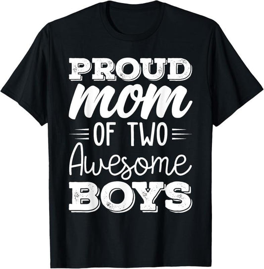 100% Cotton Women Two Mom of 2 Boys Mother's Day T-Shirt