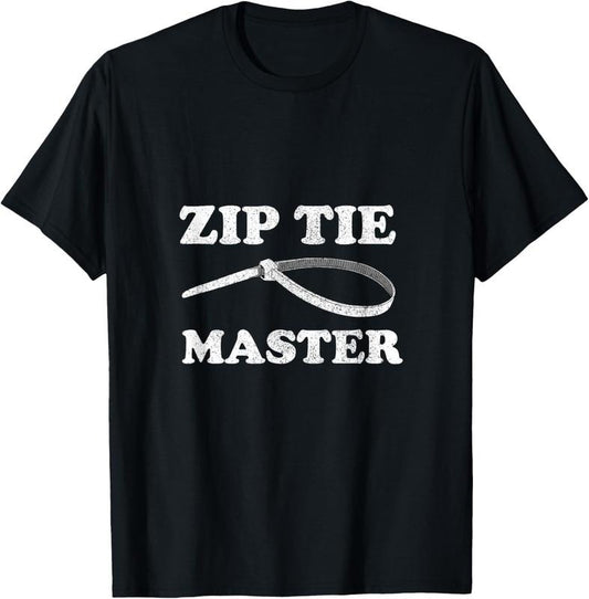 100% Cotton Zip Tie Master Cable Wire Ties Funny Mechanical Man T-Shirt