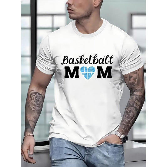 100% cotton T-shirt, Basketball Mom Print Tee Shirt, Tees For Men, Casual Short Sleeve T-shirt For Summer Made in USA