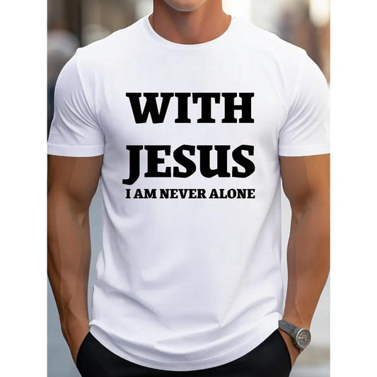 100% cotton T-shirt, JESUS letter printed T-shirt, men's T-shirt, casual short-sleeved casual T-shirt Made in USA