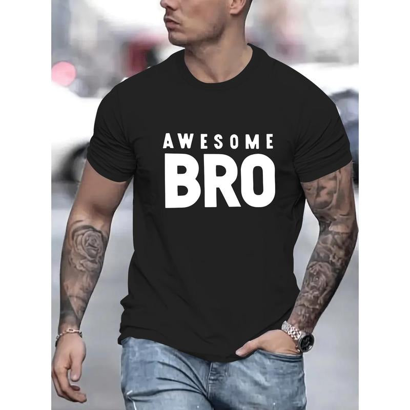 100% cotton T-shirt, Men's BRO Graphic Print T-shirt, Summer Trendy Athletic Short Sleeve Tees For Males, Stylish Casual Style Made in USA