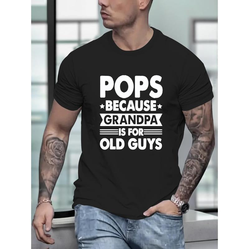 100% cotton T-shirt, Men's POPS Graphic Print T-shirt, Summer Trendy Athletic Short Sleeve Tees For Males, Stylish Casual Style Made in USA