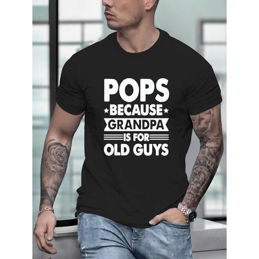 100% cotton T-shirt, Men's POPS Graphic Print T-shirt, Summer Trendy Athletic Short Sleeve Tees For Males, Stylish Casual Style Made in USA