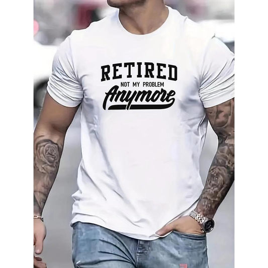 100% cotton T-shirt, men's contrasting color letter print "Retirement is no longer my problem" Crew collar and short sleeve T-shirt, casual chic men's T-shirt, suitable for summer outdoor wear top Made in USA