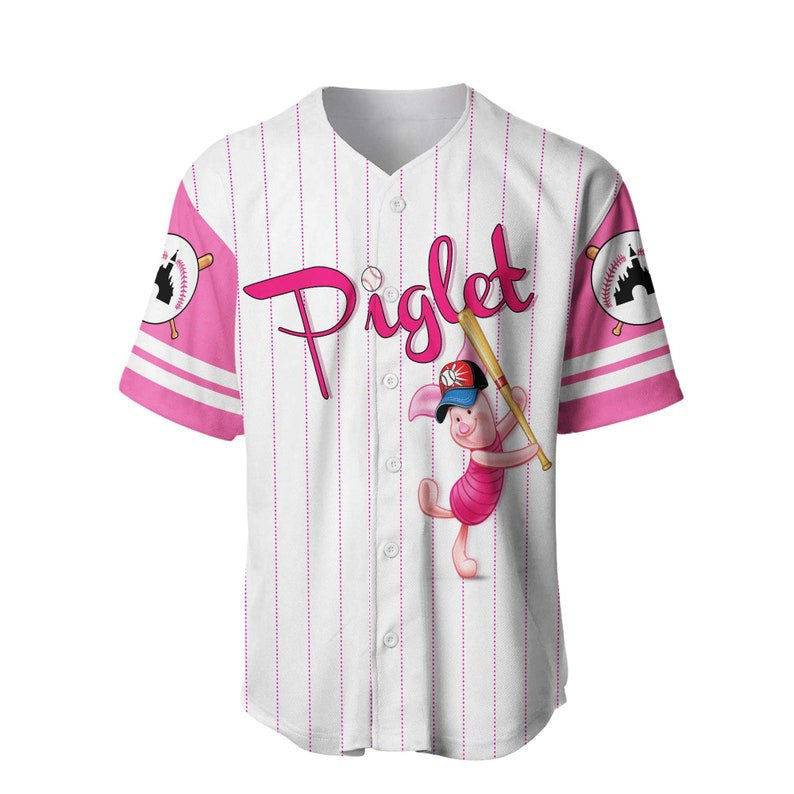 Piglet Pig Winnie The Pooh All Over Print Pinstripe Baseball Jersey - White - Unisex Jersey Shirt - Bafud