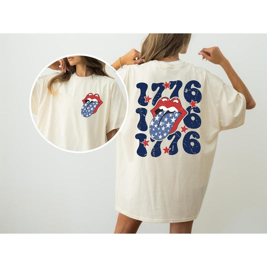 1776 America, Rock and Roll, Tongue, Patriotic, USA, Independence Day, Fourth of July Tshirt, Women's, Comfort Colors Tee, Patriotic, Independence Day, Fourth of July, 4th of July, America, USA