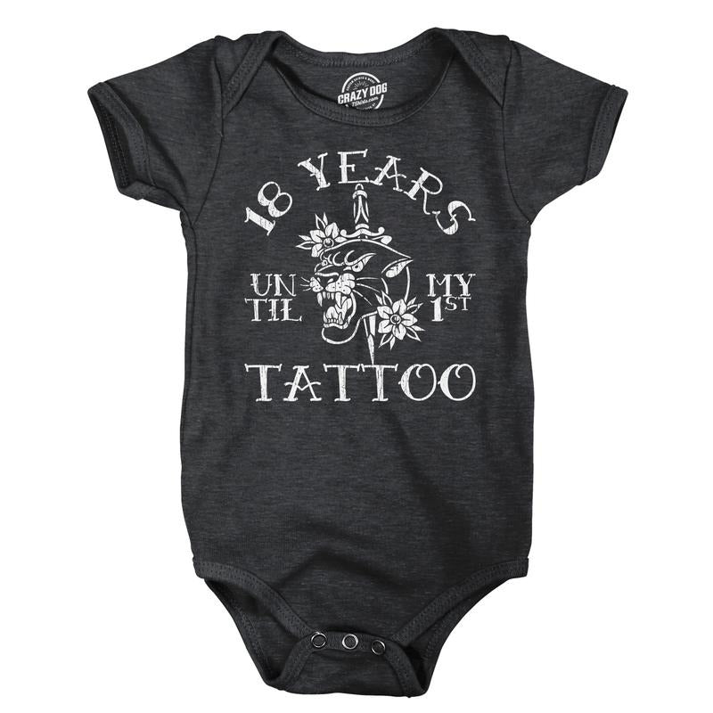 18 Years Until My First Tattoo Baby Bodysuit Funny Sarcastic Graphic Novelty Jumper for Infants Funny Baby Onesies Funny Sarcastic Onesie Novelty Onesie Black -