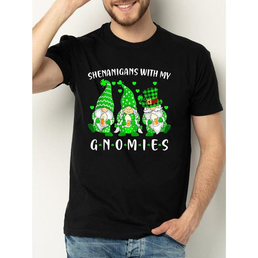 180g Men'S Cotton Playful Graphic Tee for Men, Celebrate Love This Valentine'S Day, Cute Shenanigans With My Gnomies St. Patricks Day T-ShirtComfortable Men'S Tee, Ideal for Summer Celebrations Made in USA
