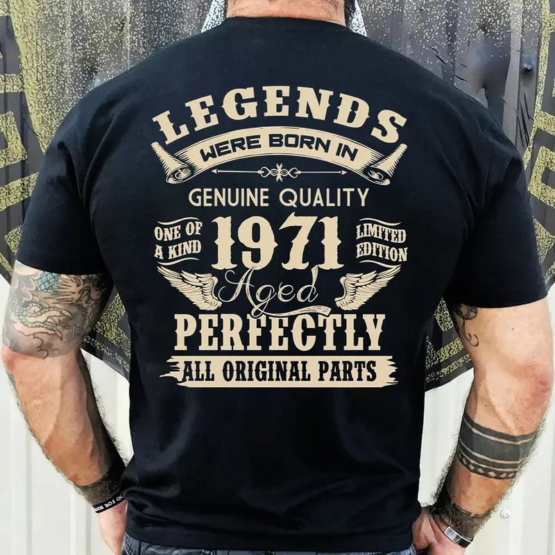 1971 Vintage Birthday Gift for Dad Legends - Cotton Crew Neck Shirt for 53th Birthday Celebrants Fabric Menswear