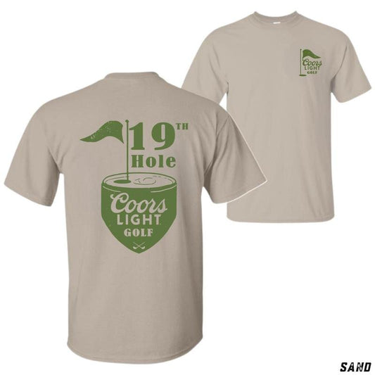 19th Hole Coors Light Golf T-shirt - Fun Design Featuring Golf Flag Beer Can Unisex Casual Shirt 100% Cotton Made With Oeko-tex Certified Low-impact Dyes - Tops Menswear
