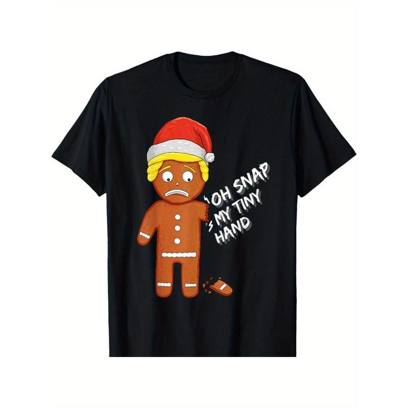 1pc Boho Style Christmas Gingerbread Man T-Shirt, Funny Graphic Print, Crew Neck, Short Sleeve, Casual Cotton Tee for Men, All-Season Loose Fit, Non-Stretch Knit Fabric, Pullover Design - Ideal for Weekend Casual Wear made in usa