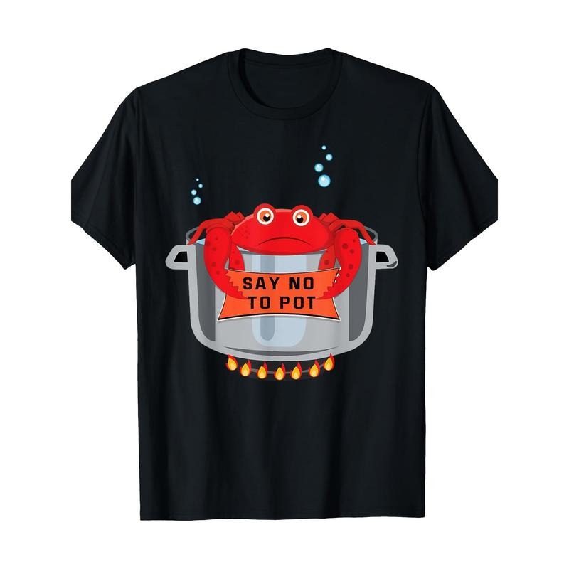 1pc Crayfish & Crab Graphic Tee, 100% Cotton Crew Neck T-Shirt with Slight Stretch, Regular Fit Sports Style Printed Top for Seafood Lovers made in usa