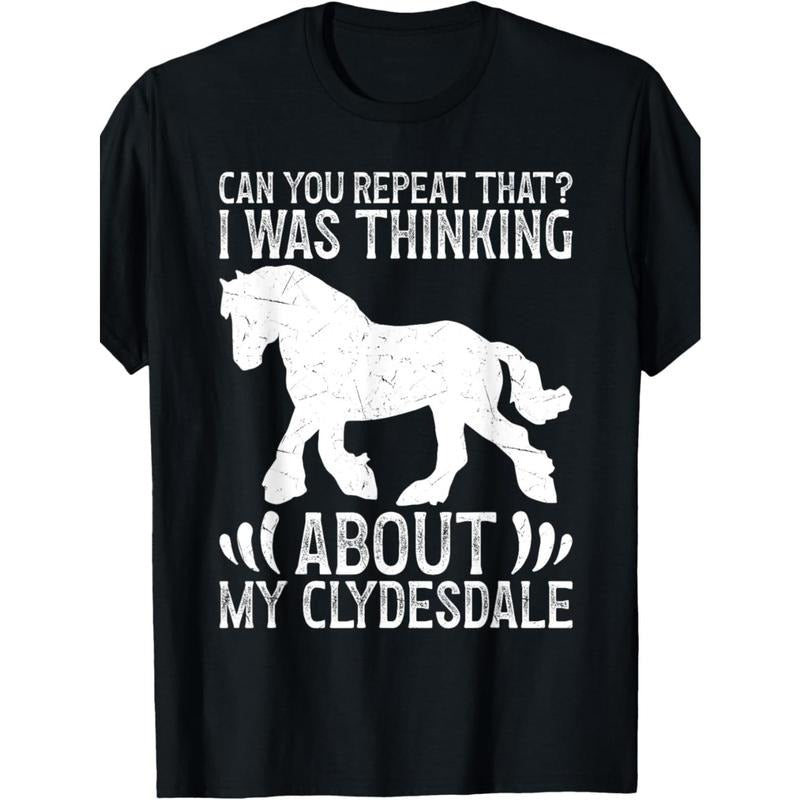 1pc EWH Men'S Casual Cotton T-Shirt with Clydesdale Horse Print, Round Neck, Loose Fit, Knitted Fabric, All-Season Adult Tee made in usa