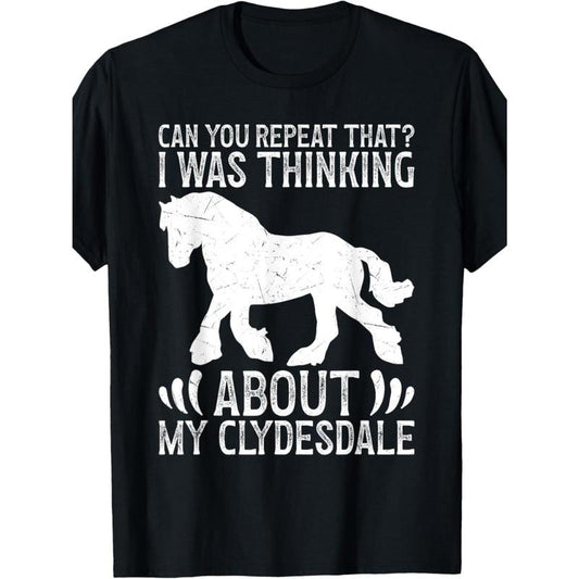 1pc EWH Men'S Casual Cotton T-Shirt with Clydesdale Horse Print, Round Neck, Loose Fit, Knitted Fabric, All-Season Adult Tee made in usa