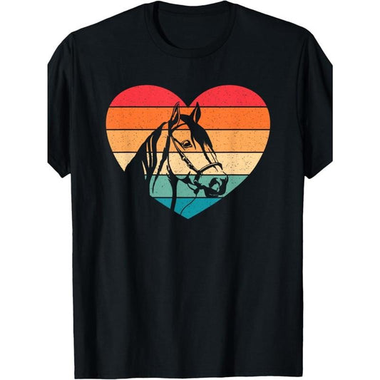1pc EWH Men'S Casual Cotton T-Shirt with Retro Horse Heart Print, Knitted Fabric, Round Neck, Loose Fit, All-Season, for Horse Lovers made in usa