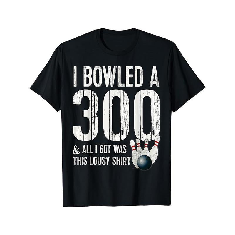 1pc Men'S Bowling 300 Score Graphic Tee, Cotton Sports Crew Neck T-Shirt with Slight Stretch, All-Season Knit Fabric, Regular Fit Printed Bowler Shirt 7768 made in usa