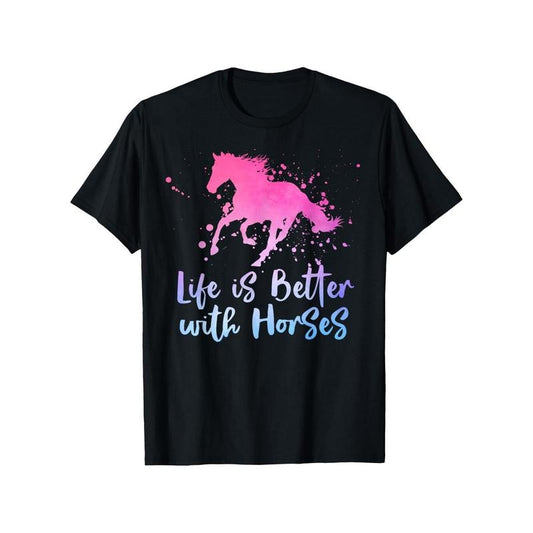 1pc Men'S Casual Cotton T-Shirt with "Life Is Better with Horses" Print, Crew Neck, Short Sleeves, Slight Stretch, All-Season Comfort, Equestrian Rider Hip Hop Style Top made in usa