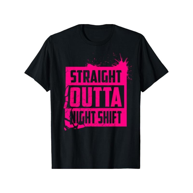 1pc Men'S Casual Cotton T-Shirt with "Straight Outta Night Shift" Graphic - Comfortable Knit Crew Neck Tee for Sports, Running, Training, and Outdoor Activities - All Seasons Regular Fit Top Made in USA