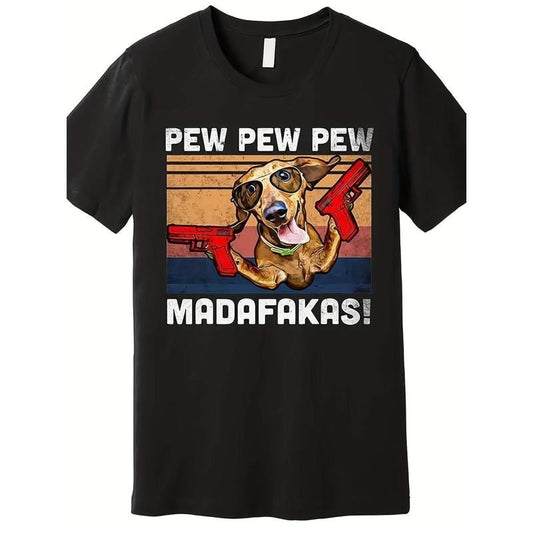 1pc Men'S Casual Cotton T-Shirt with Printed Dog Design, Crew Neck, Short Sleeves, Regular Fit, Summer Fashion Top, Knit Fabric, 180gsm - Black Made in USA